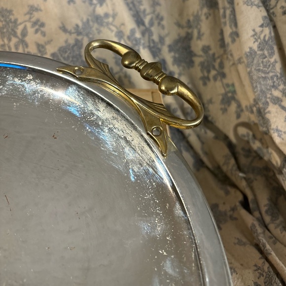 VTG MCM Kromex Chrome Round Serving Platter with Gold-Toned Handles - Picture 6 of 9